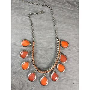 Gold-tone Chain Salmon Orange Teardrop Women's Fashion Necklace